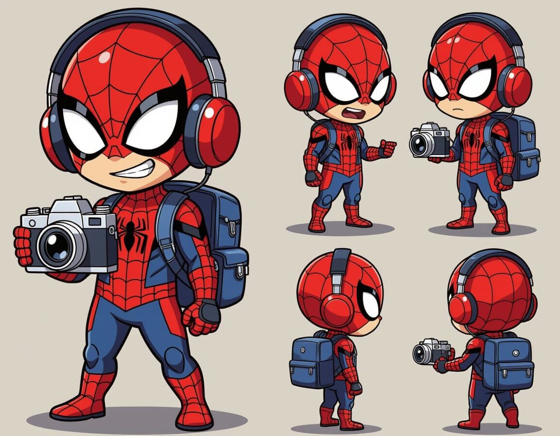Chibi Spider-Man Character Design Sheet in Manga Style