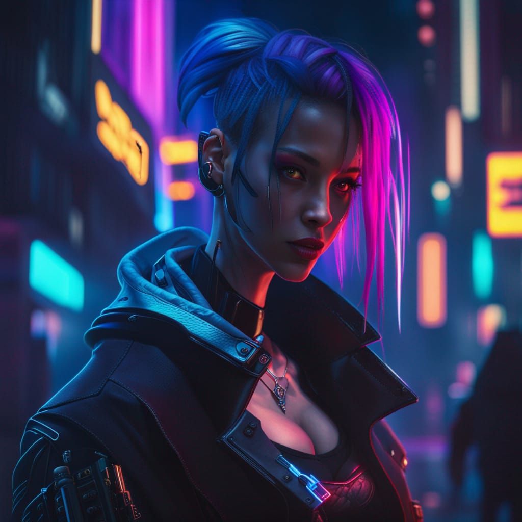 Cyberpunk Girl in Neon Cityscape