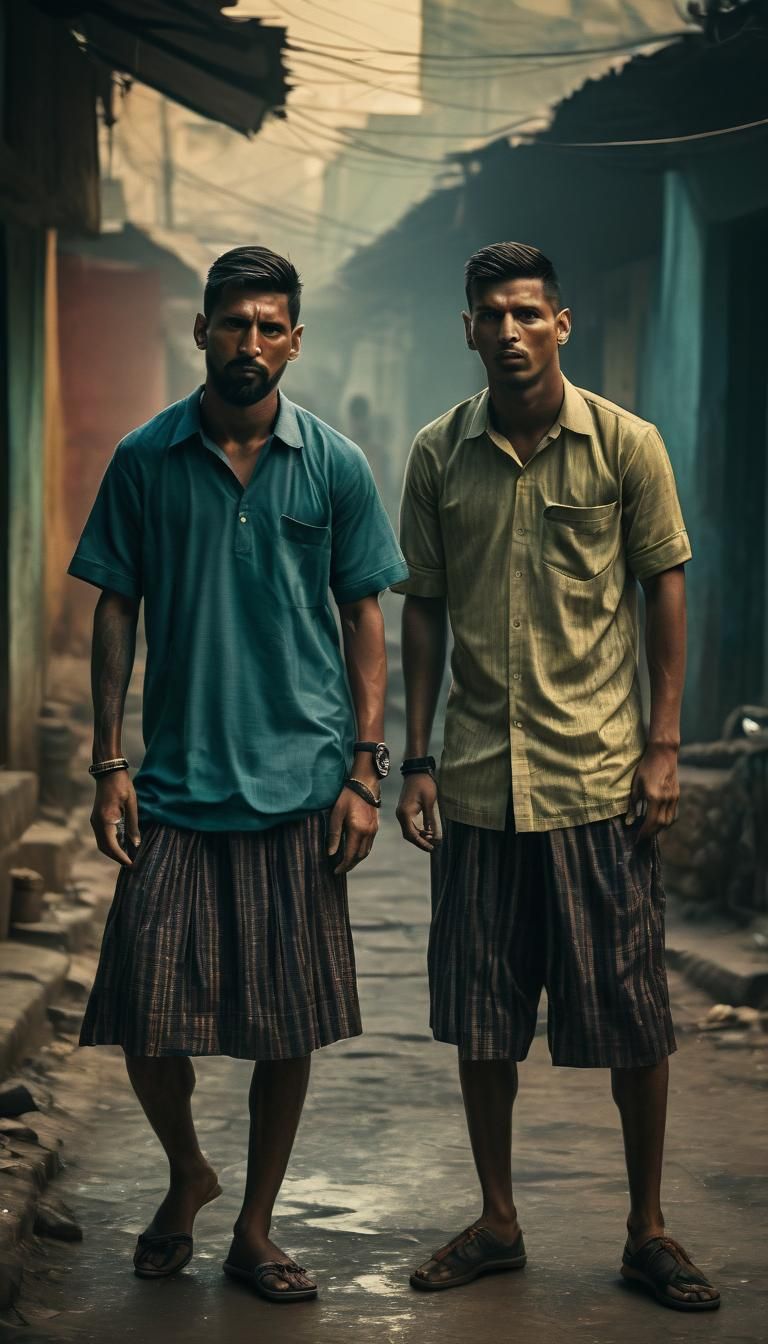 Messi and Ronaldo Smoking in India: Cinematic Street Scene