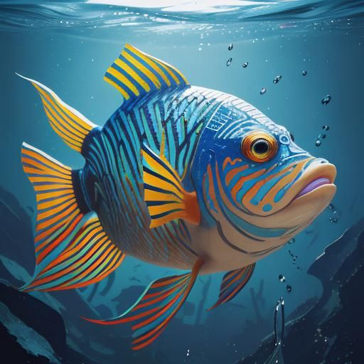Hyperrealistic Mosaic Fish Splash Art Concept