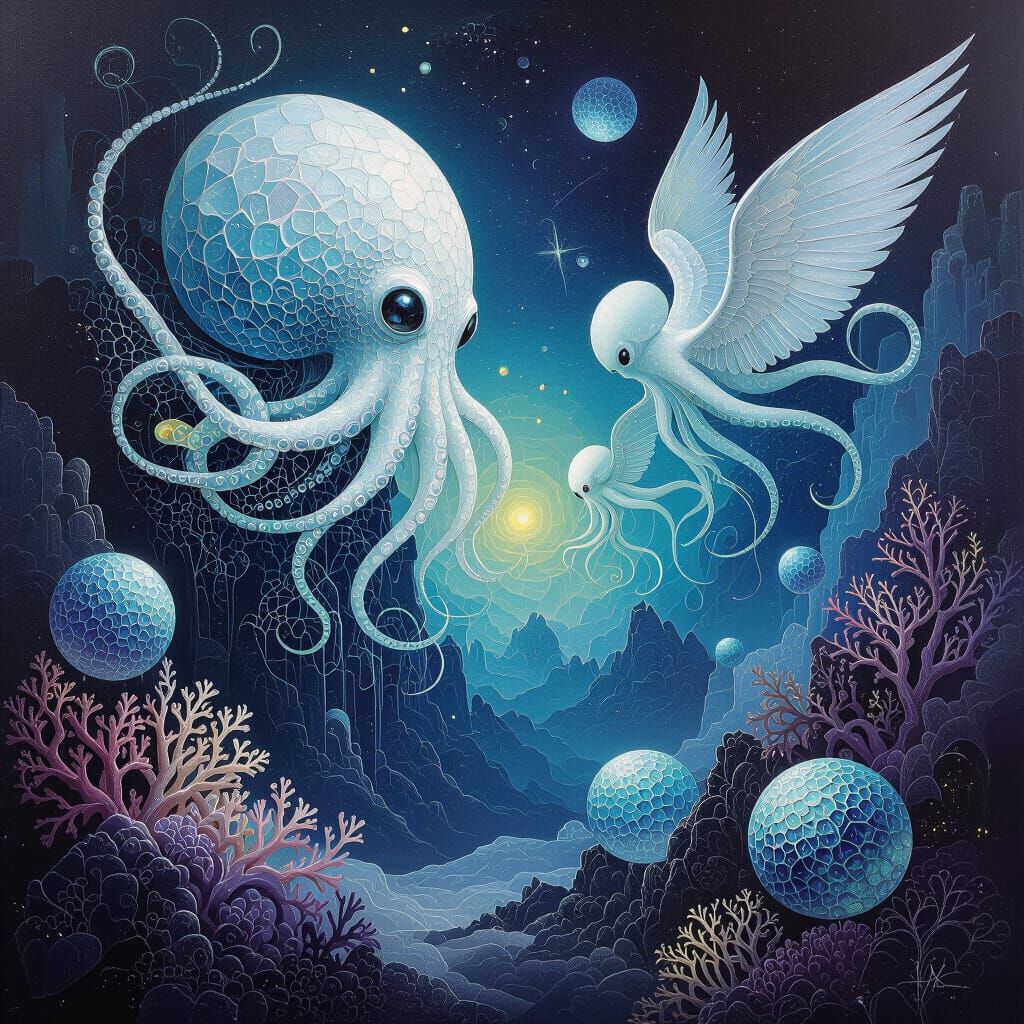 Dark Fantasy Bio-Mechanical Creatures in Surreal Space