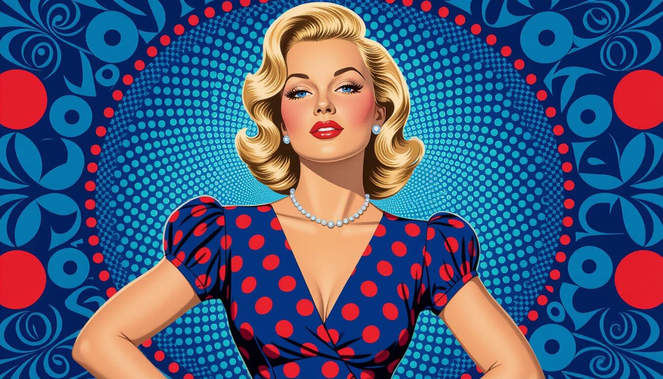 Betty Brosmer in 50s Outfit with Psychedelic Poster Art