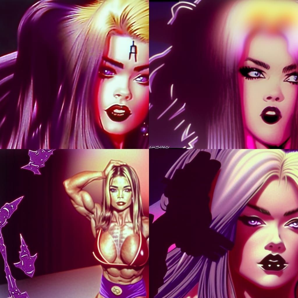 Gothic Bodybuilder in Purple Bikini: Anime Illustration