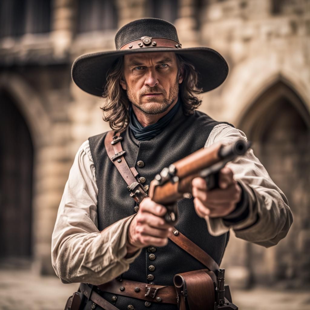 Medieval Gunslinger in Sharp Focus, Natural Lighting
