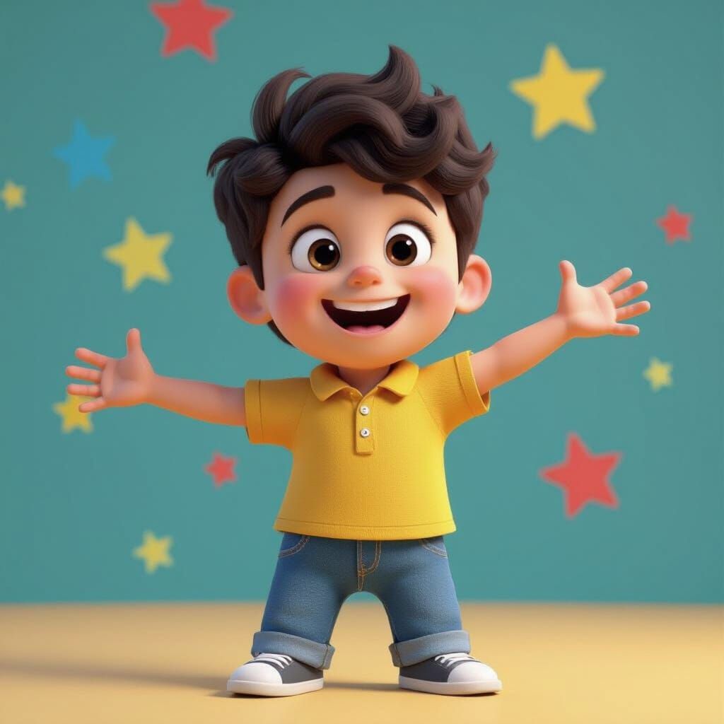 Colorful Boy Posing Joyfully as 3D Rendered Art