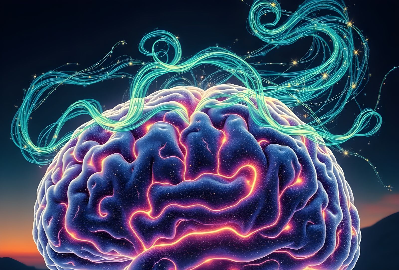 Experimentation with <lora:Neuroglow Synapsis:1.0> for the challenge: My 🧠Brain on NightCafe