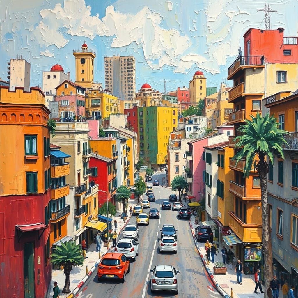 Tel Aviv Cityscape in Neo-Impressionist Style