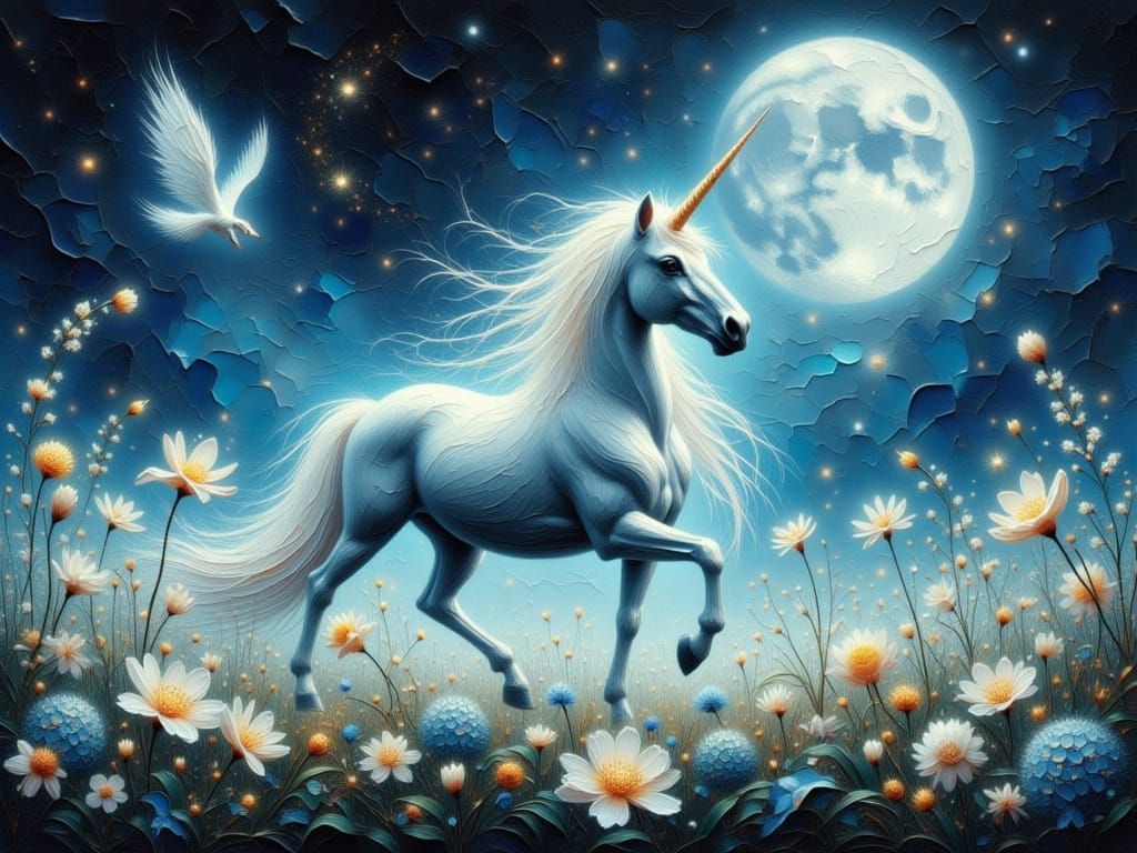 Glowing Unicorn Gallops Through Luminous Flowers