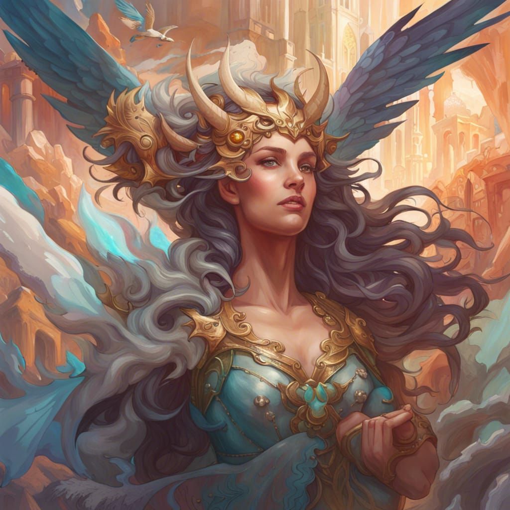 Mythical Creatures Soaring Over Kingdom: Digital Art