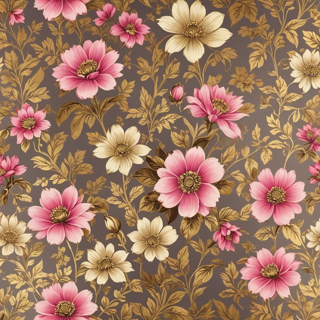 Elegant Pink Floral Golden Wallpaper Design