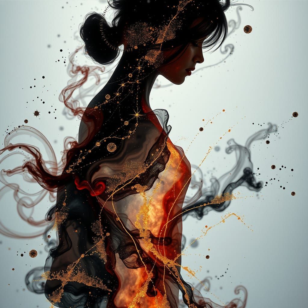 Golden Ink Dissolves into Spiritual Silhouette in Water