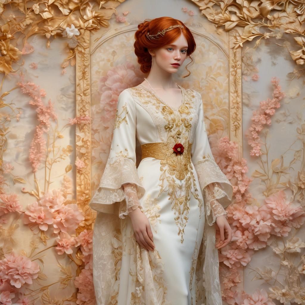 Red-Haired Beauty in Victorian Lace
