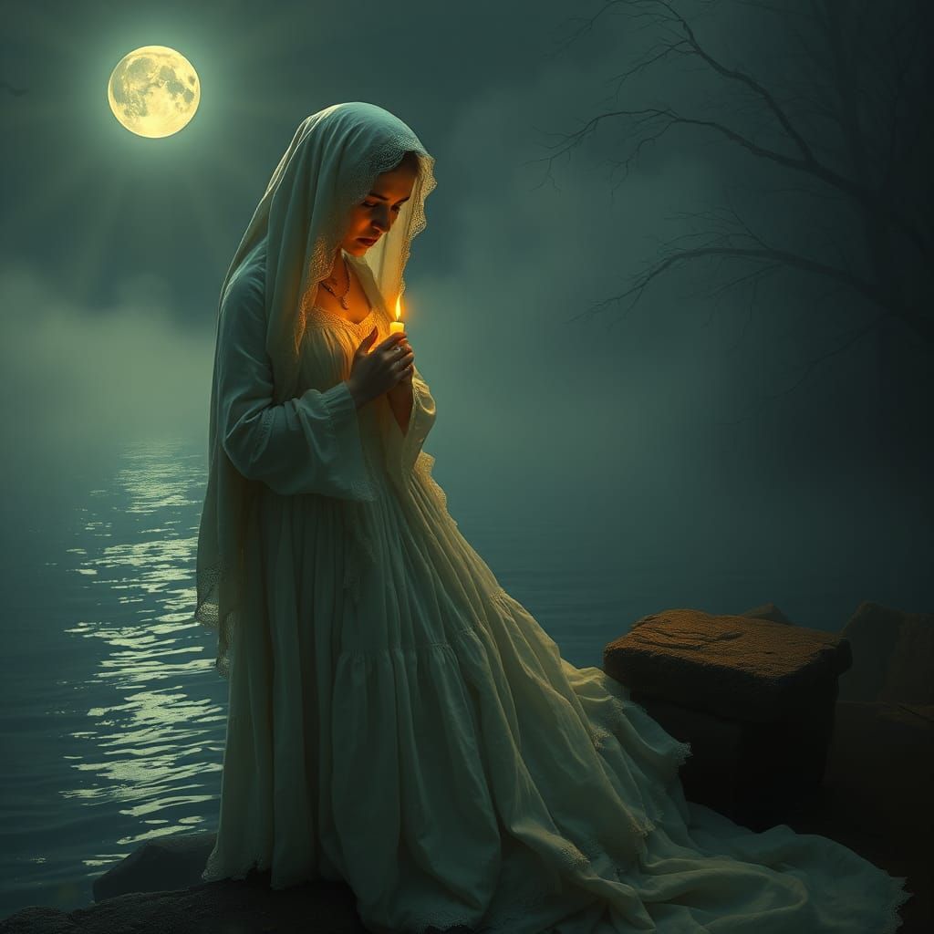 Sorrowful Llorona Weeping by the Water's Edge