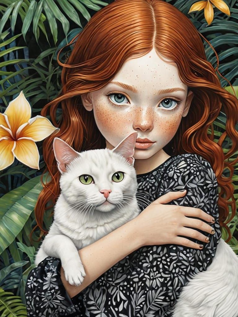 Girl with Cat in Jungle, Wiesner-Griffith Style