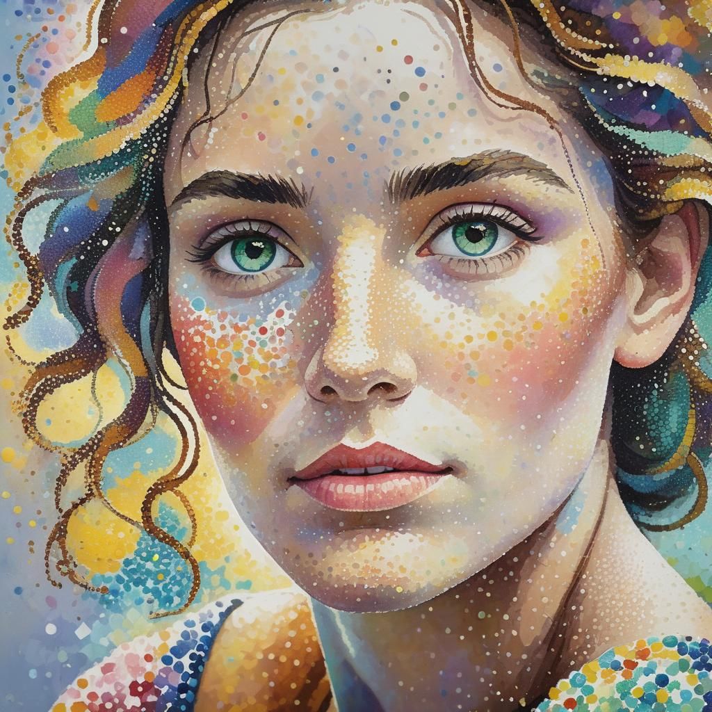 Pointillist Portrait of Woman in Pastel Colors