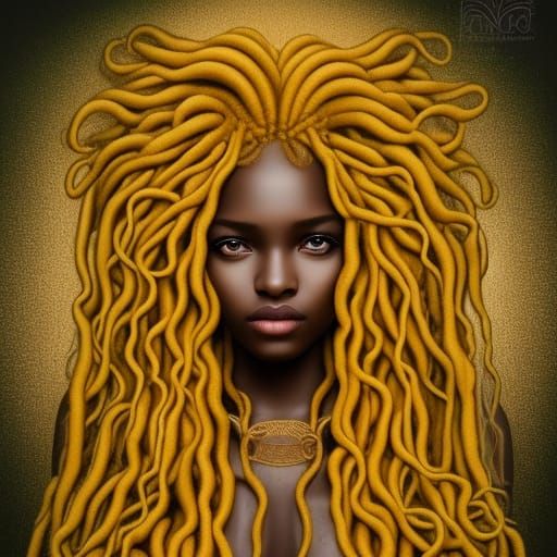 Elegant Xhosa Girl with Yellow Braids in Art Deco Style