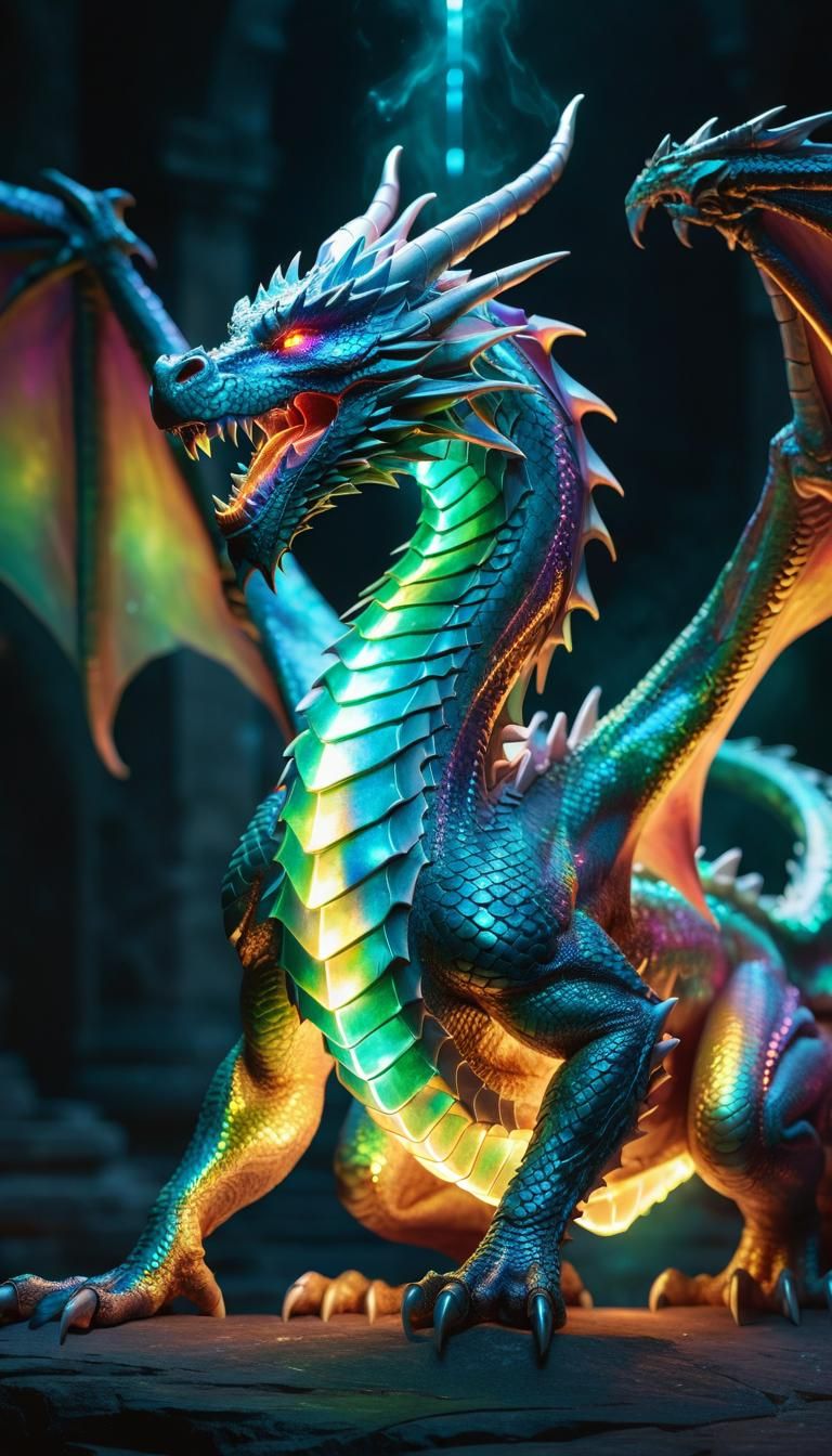 Iridescent Prismatic Dragon in Lights, 8K Resolution
