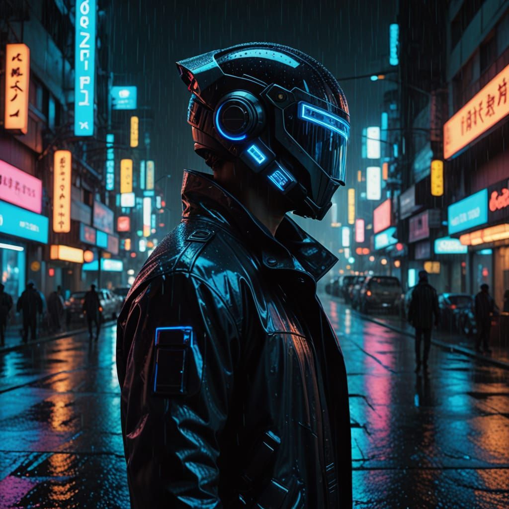 Rainy Cyberpunk Cityscape in Neon Noir
