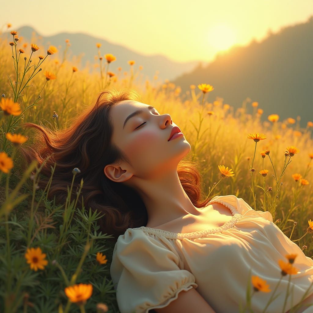 Sun-Kissed Serenity: Woman Basking in Golden Light