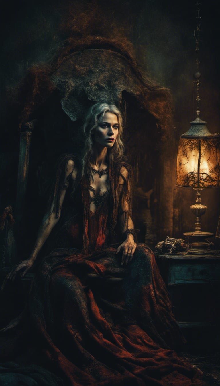 Baba Yaga Supermodel in Dark Bedroom