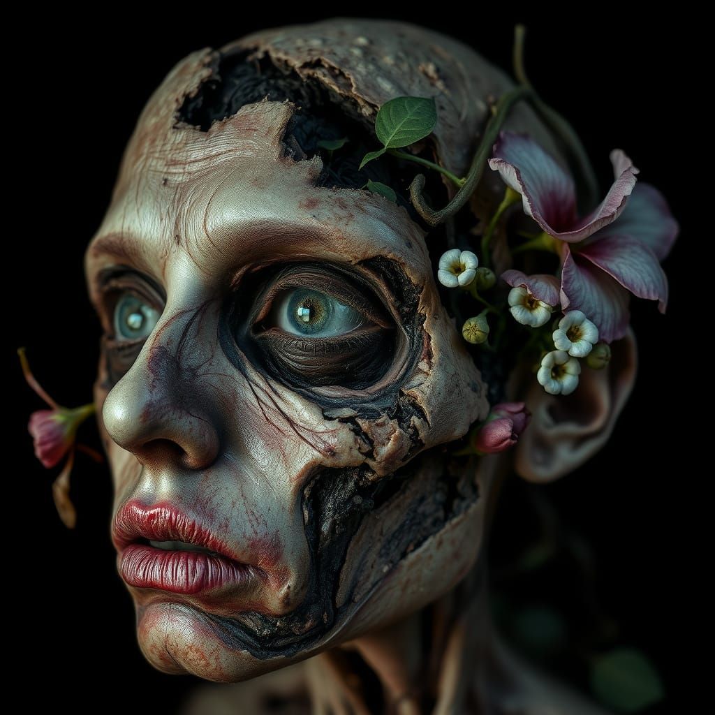 Ethereal Macabre Beauty in Dark Fantasy Portrait