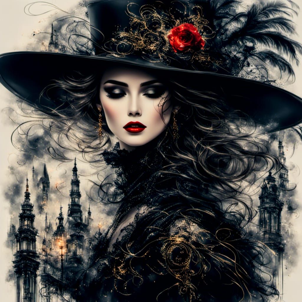 Elegant Woman in Black Hat: Artistic Fashion Portrait