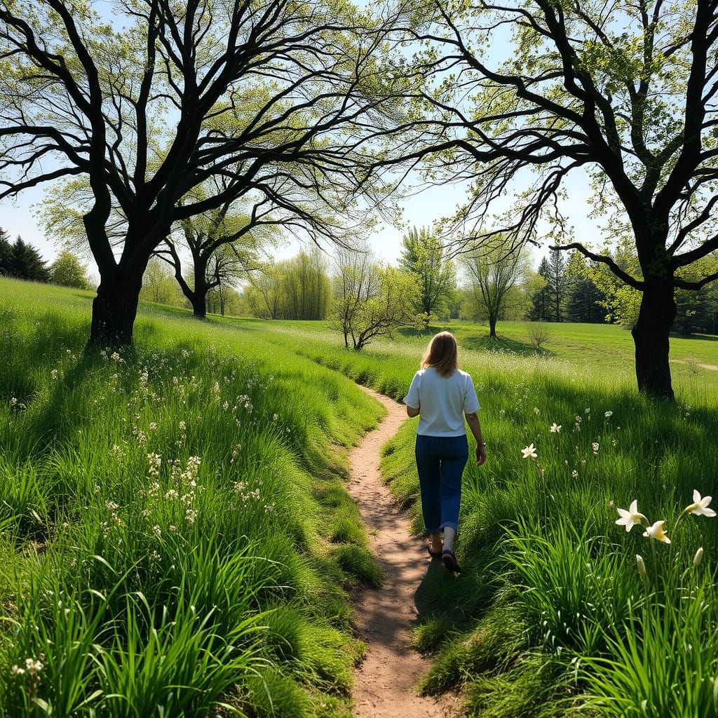 Walking in Splendor: A Serene Meadow Scene
