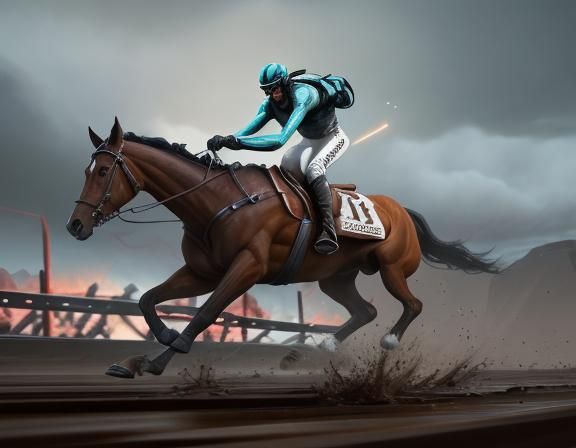 Magical Steeplechase Horse Race in Oil Gouache Style