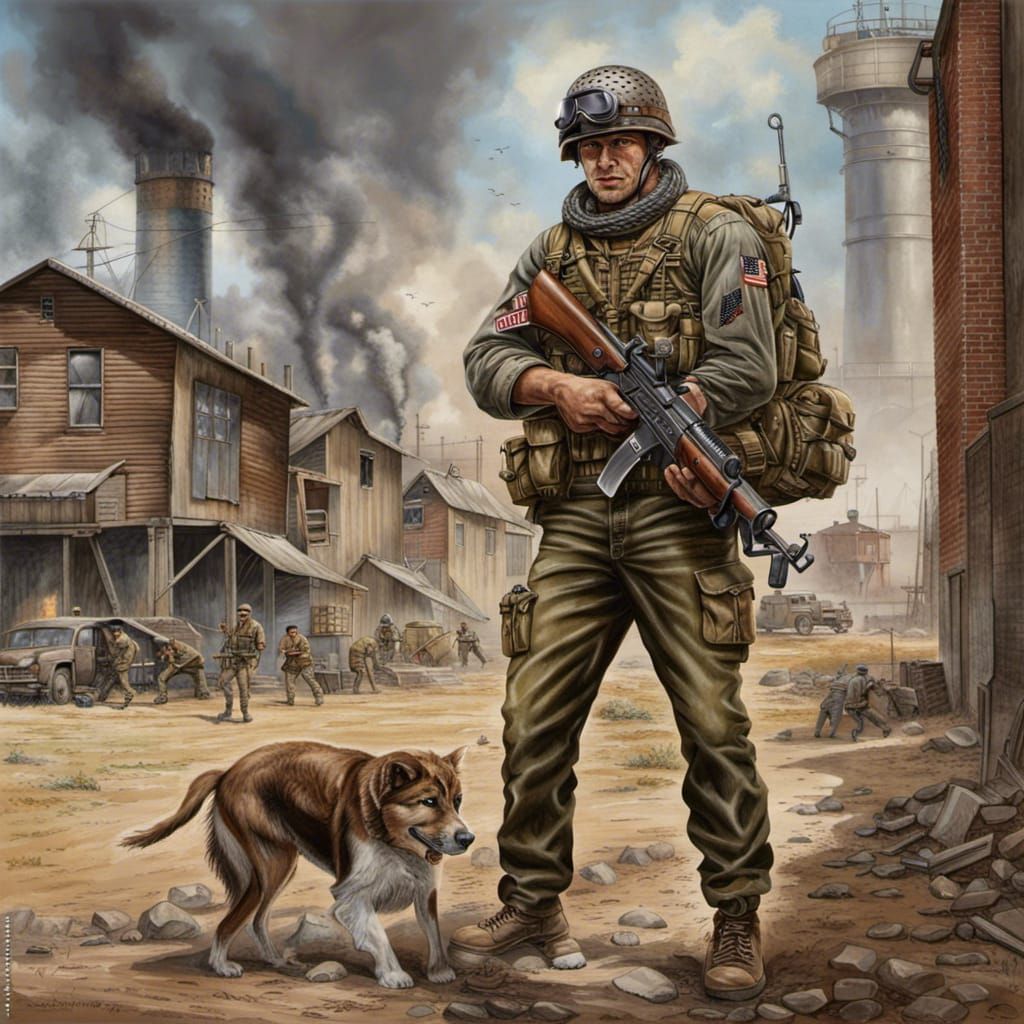 American Commando in Industrial Age: Detailed Artwork