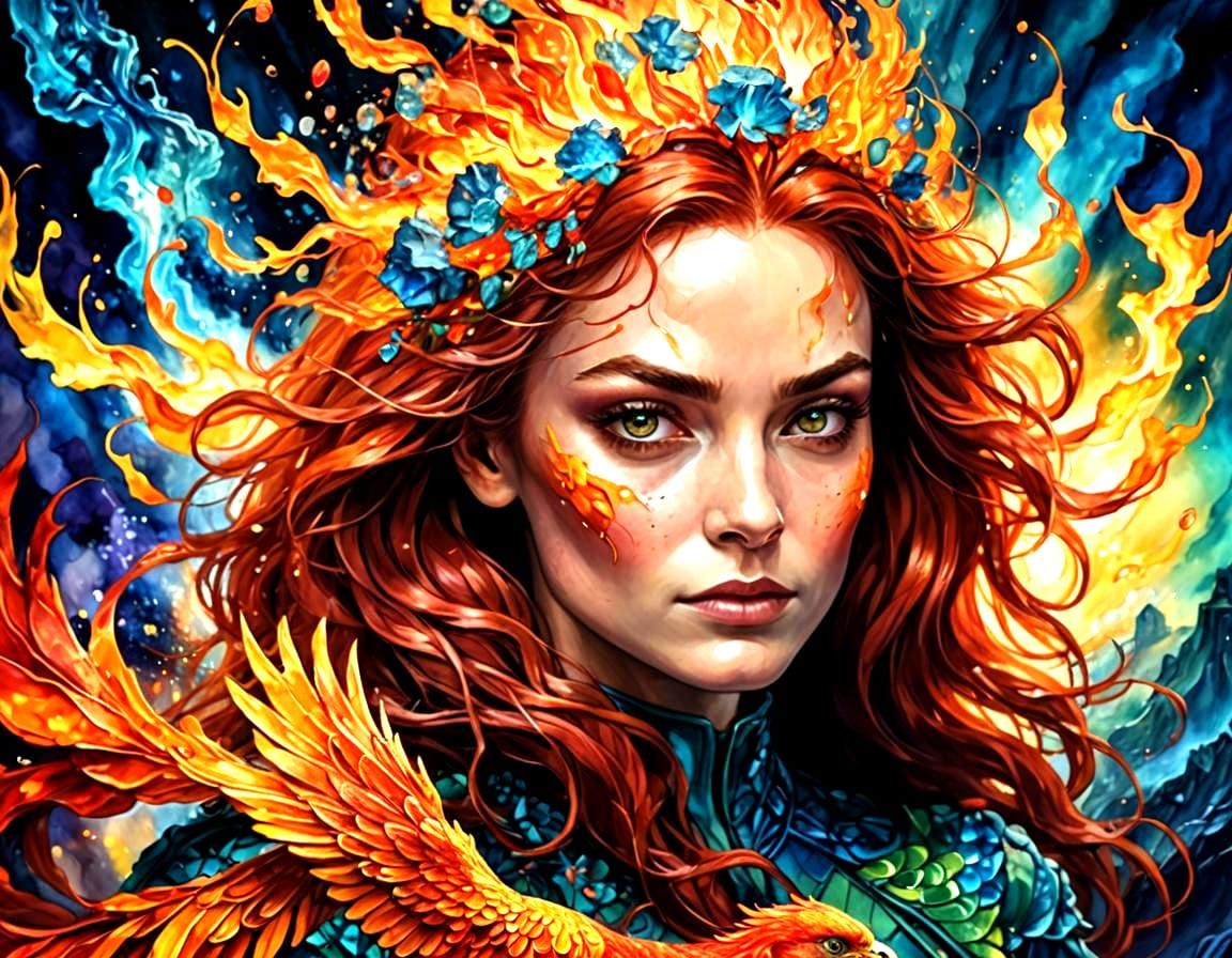 Jean Grey as Fiery Phoenix Digital Portrait