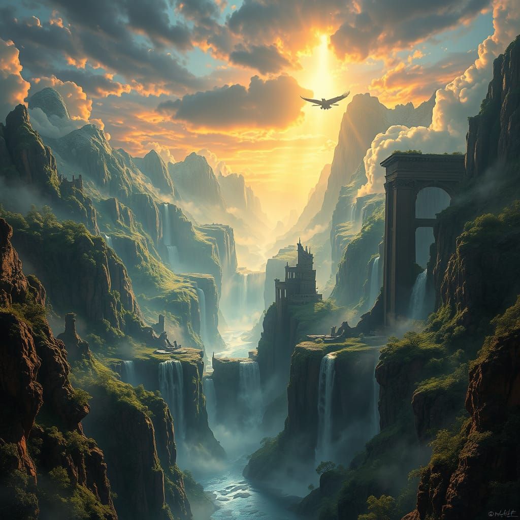 Epic Midair Landmass with Ancient Ruins