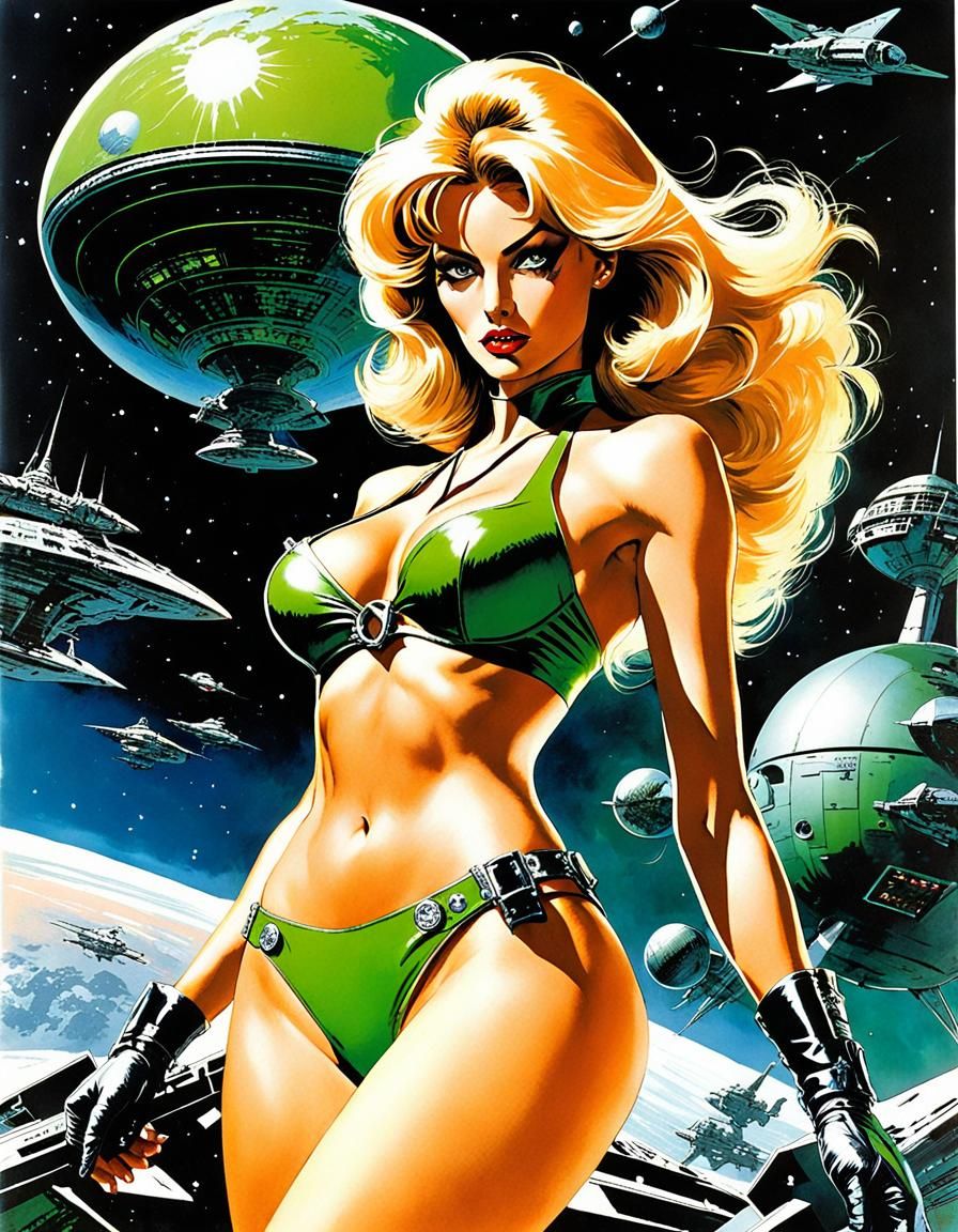 Barbarella in Spaceship Interior, Comic Book Art