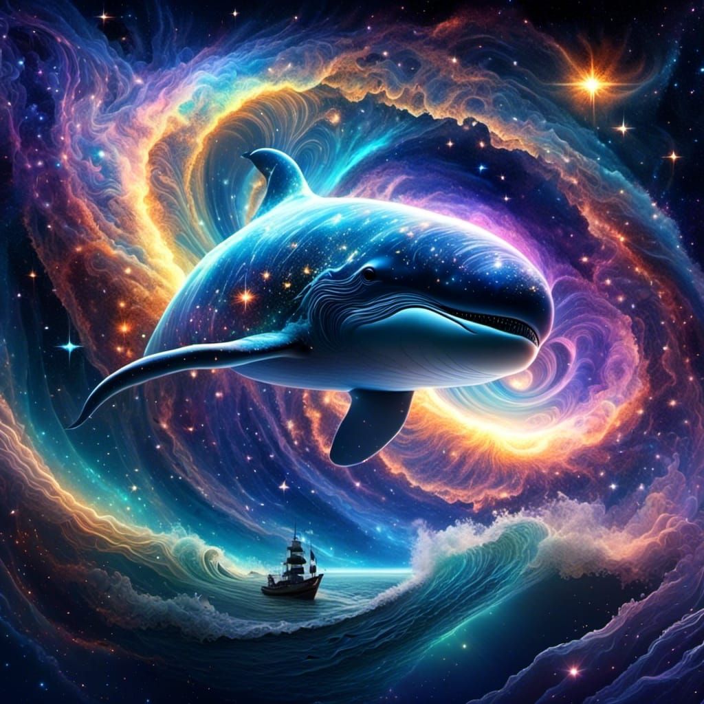 Cosmic Flying Dolphin in Astral Art Style