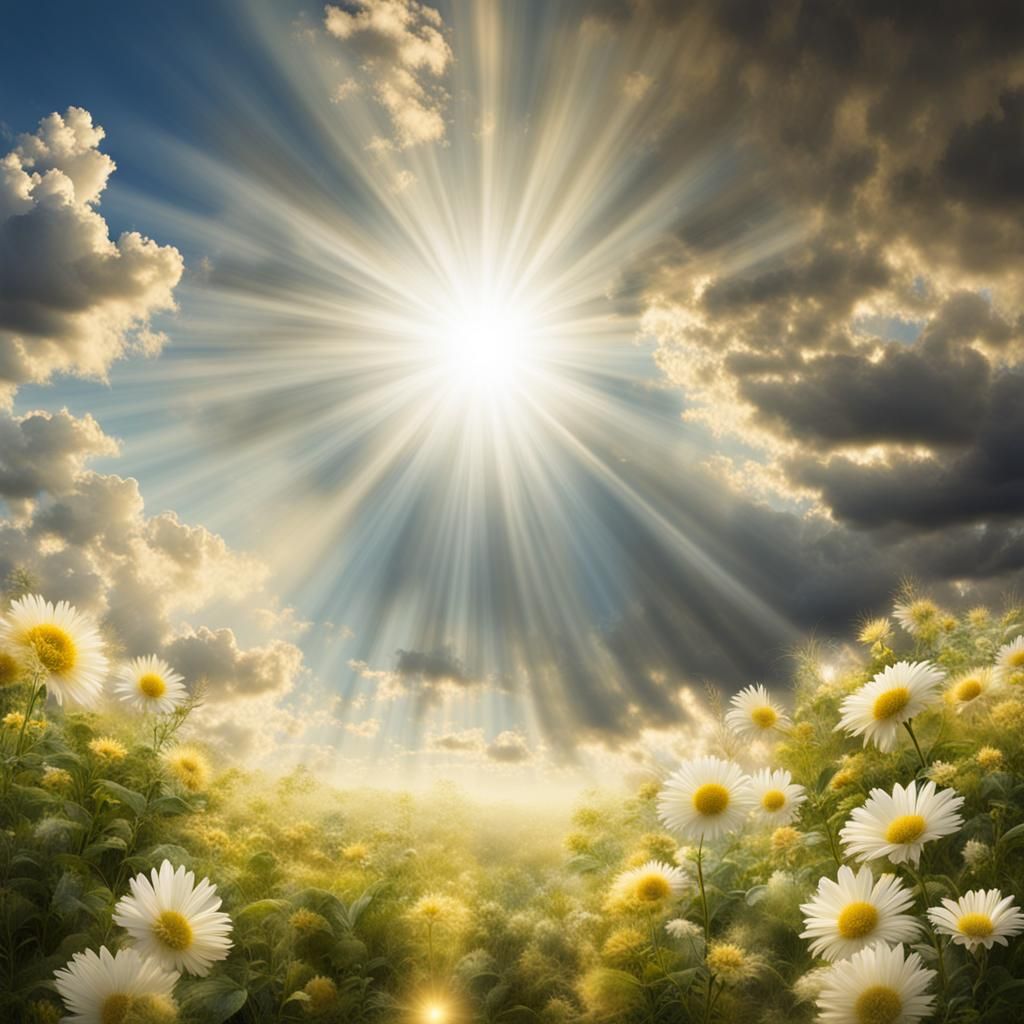 Heavenly Sunshine Beams Through Divine Clouds