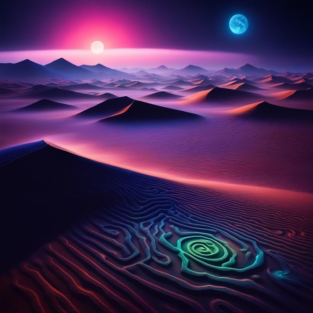 Glowing Geoglyphs in Surreal Desert Landscape