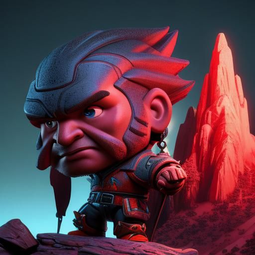 Hyperrealistic Bobblehead Portrait with Mountain Background