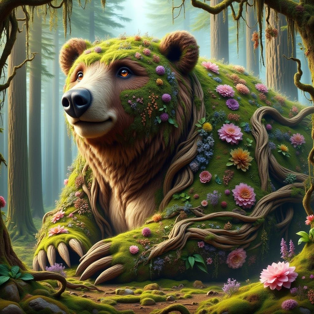 Majestic Bear in Lush Forest: Wildlife Art