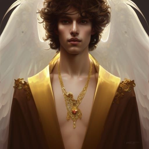 Angelic Male Figures with Gold Accessories