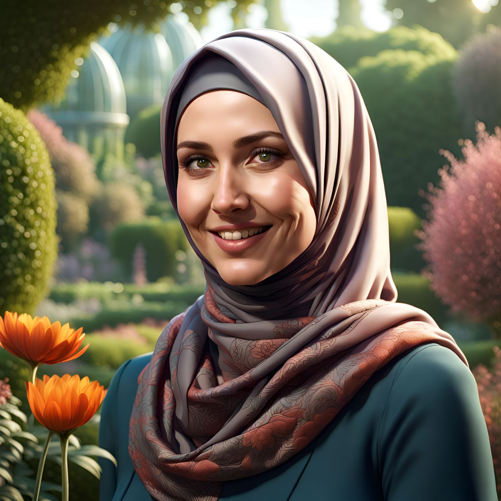 Beautiful Woman in Botanic Garden: Detailed Matte Painting