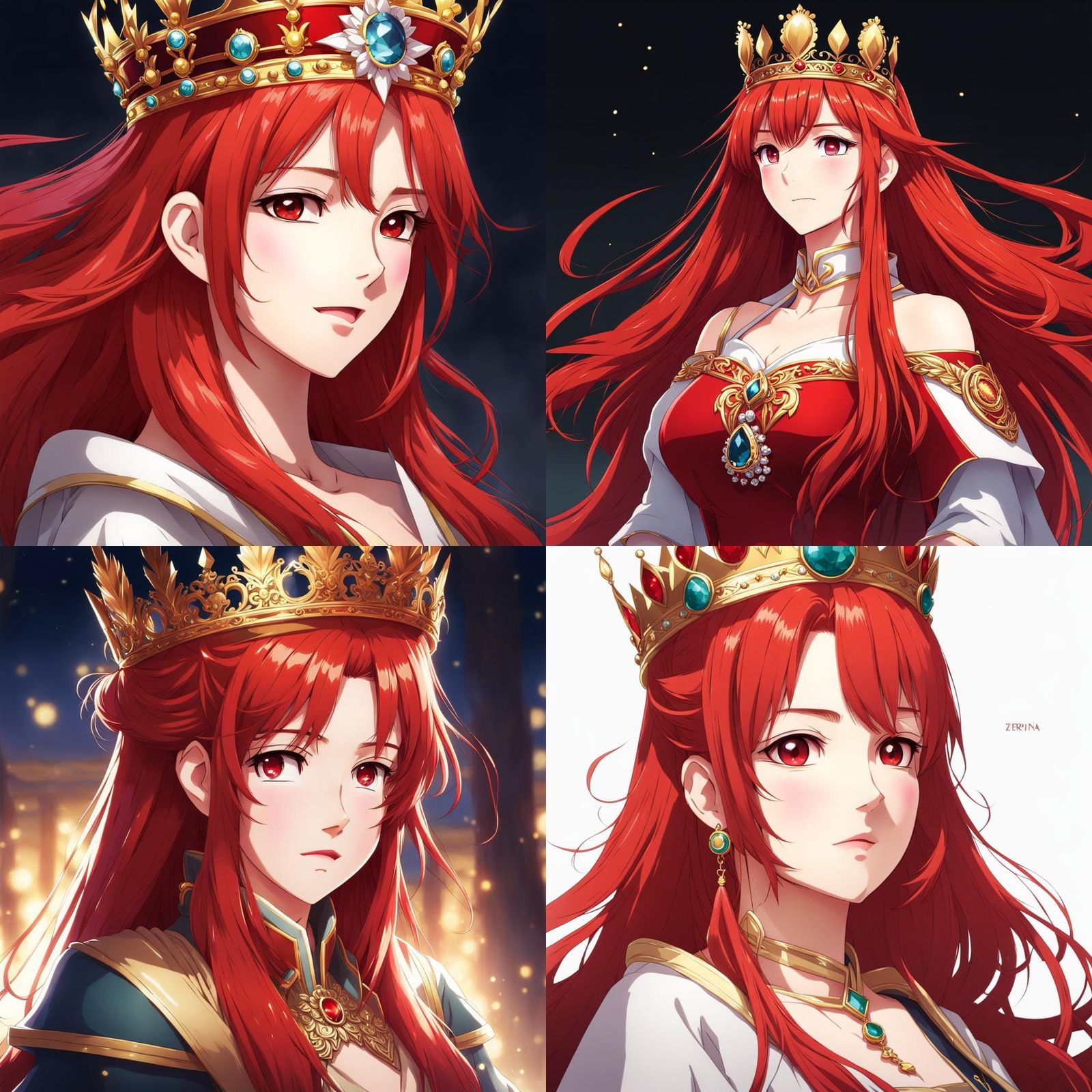 Anime Style: Red-Haired Girl with Crown