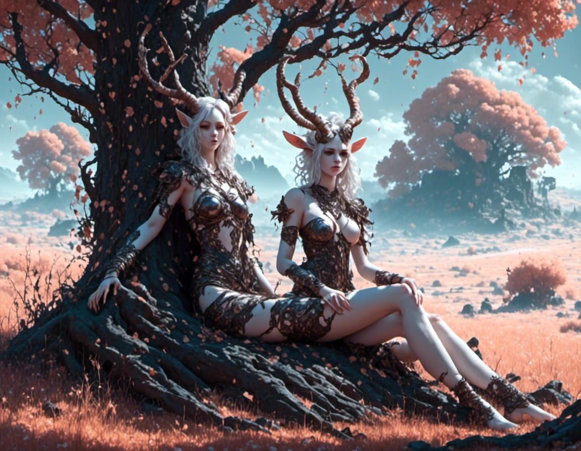 Female Satyr Gazing Over Fields in Romantic Style