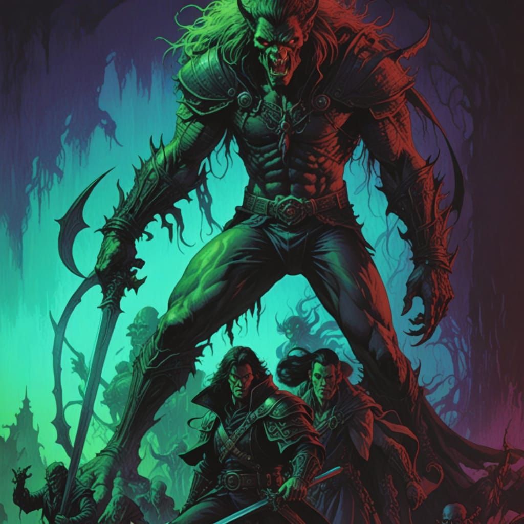 Monster Hunter in Neon Comic Book Style