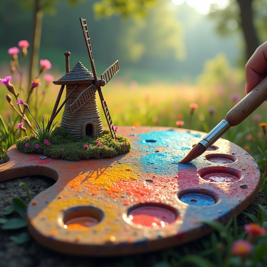 Miniature Impressionist Landscape on Painter's Palette