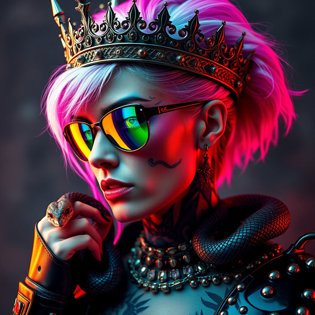 Neon Punk Queen with Cyberpunk Style
