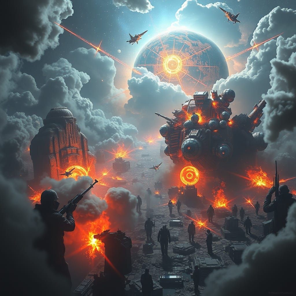 Hyperrealistic Cosmic War Scene