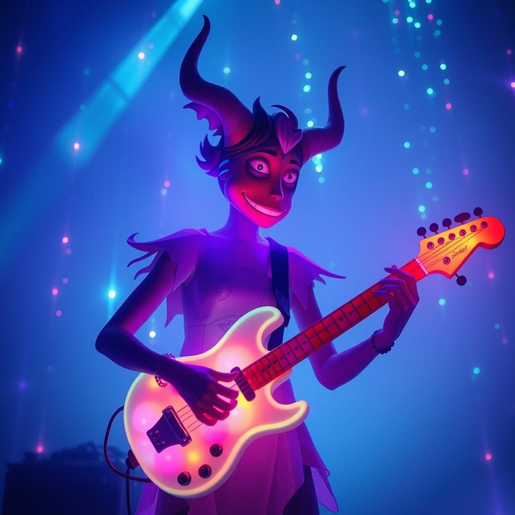 Fantastical Musician Under Iridescent Lights