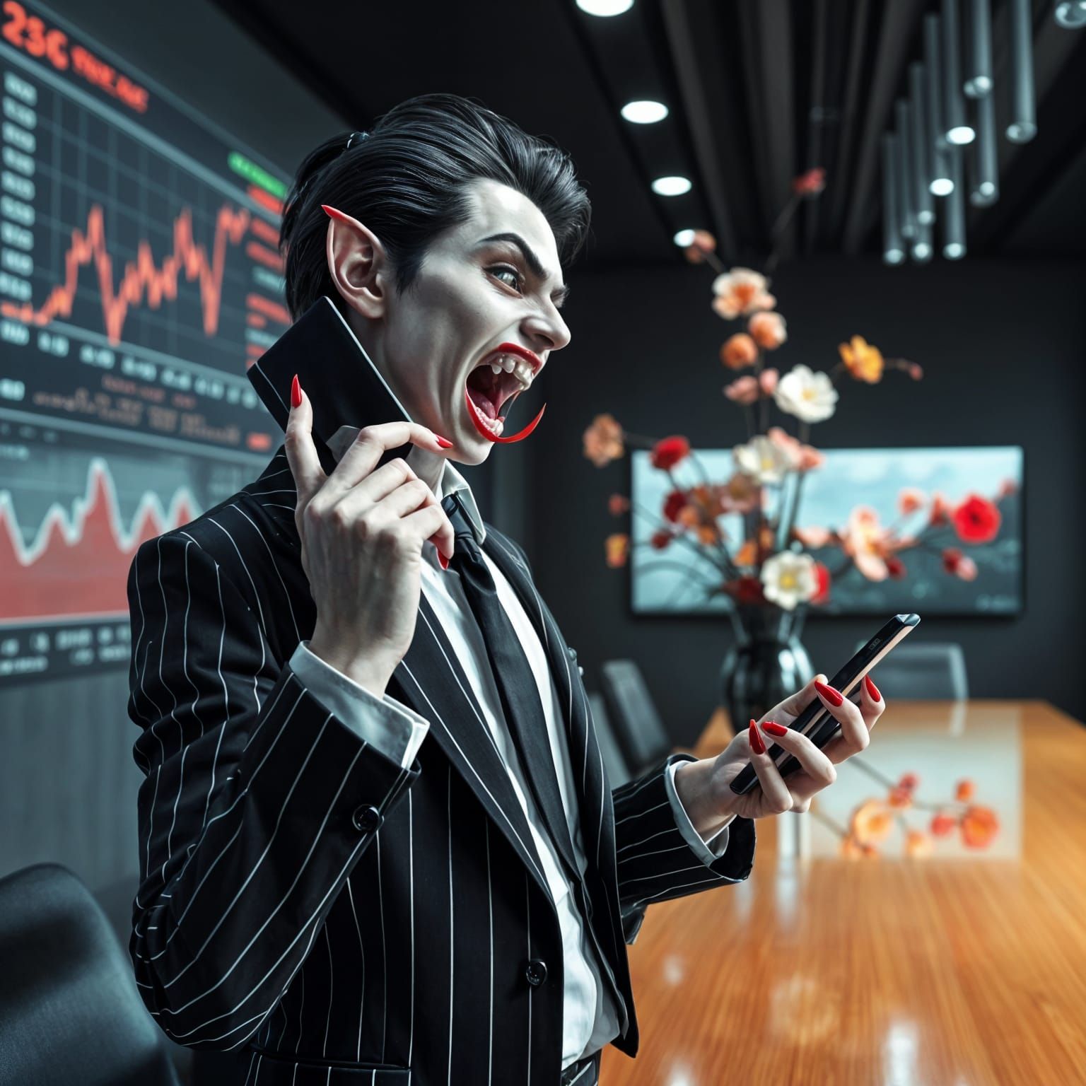 Vampire Trader in Modern Meeting Room