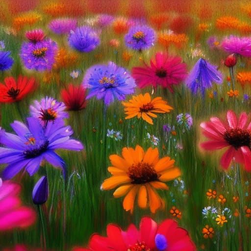 Hyperrealistic Floral Field in Splash Art Style