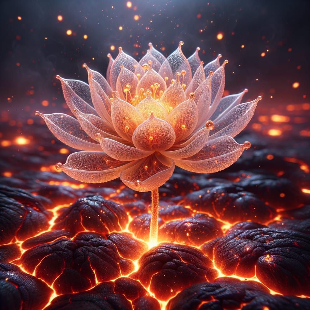 Glass Lotus Flower Blooming in Lava Macro Shot