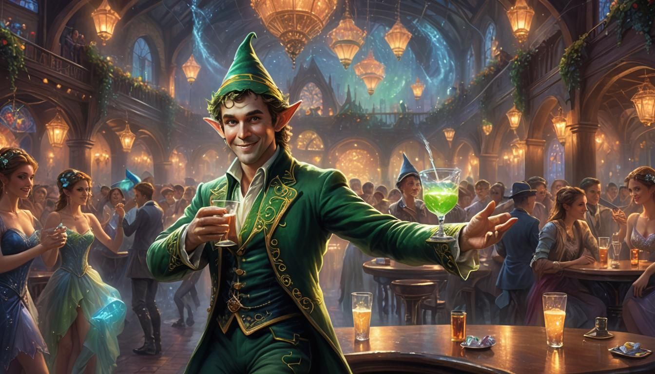 Elf Dancing with Neon Drink in Nightclub